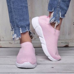 women knitted twist pink slip on sneakers