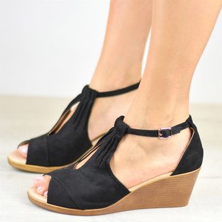 Plus Size Comfort Sole Center Cut Wedges Peep Toe Wedge Sandals
