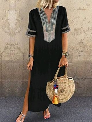 Justfashionnow V Neck Green Women Summer Dress Shift Daily Dress Half Sleeve Statement Slit Solid Dress