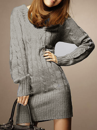 Justfashionnow Women Casual Dress V Neck Daytime Dress Long Sleeve