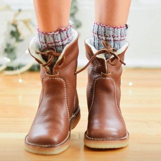 Justfashionnow Women Comfy Soft Fur Lined Leather Casual Round Toe