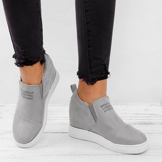 fashion letter slip on wedge sneakers faux suede wedge heel casual sneakers