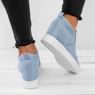 leather slip on faux suede wedge heel sneakers