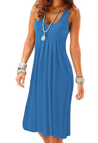 Summer Round Neck Women Beach Cotton Blend Sleeveless Dresses