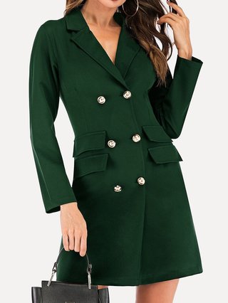 v neck double breasted blazer dress