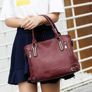 navy leather grab bag