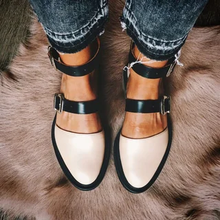 Low heel color block buckle flats sale