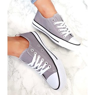 Justfashionnow Sneakers Lake Blue Lace Up Round Toe Flat Heel Sneakers