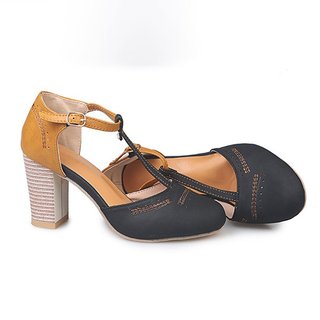 women vintage color block sandals casual chunky heel buckle shoes