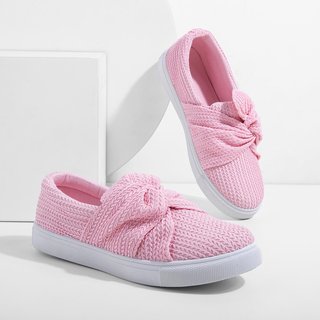 women knitted twist pink slip on sneakers