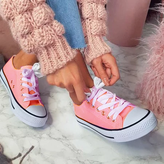 Justfashionnow Sneakers Lake Blue Lace Up Round Toe Flat Heel Sneakers