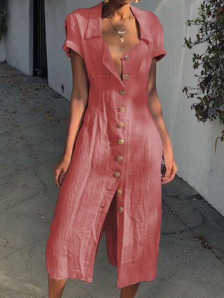 maxi linen summer buttoned solid casual shirt dresses
