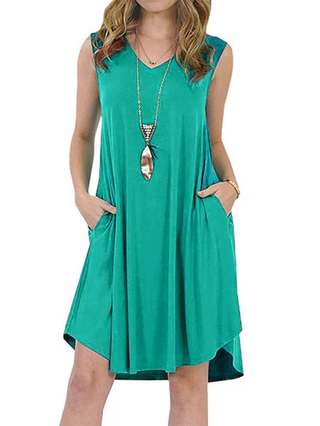 Plus Size Summer Casual V Neck Sleeveless V Neck T Shirt Dress