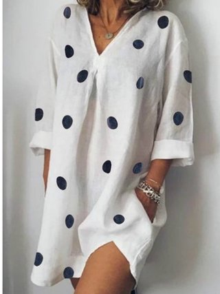 Justfashionnow Shirt Mini Dress Long Sleeve Sundress Printed Polka