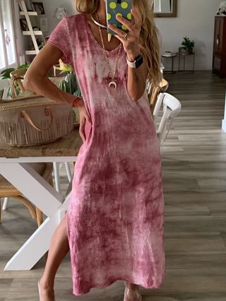 Summer Casual Cotton V Neck Tie Dye Maxi Dresses Justfashionnow Com