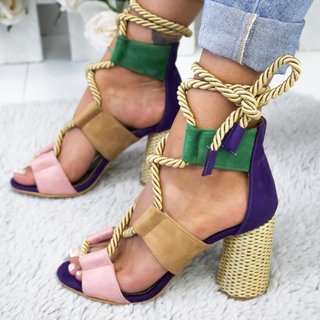 casual suede high heel lace up sandals