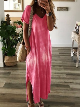 Justfashionnow Shirt Dress Sundress Holiday Shift V Neck Dip Dyed