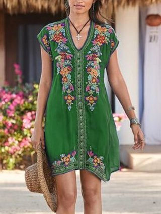 short sleeve embroidered dress