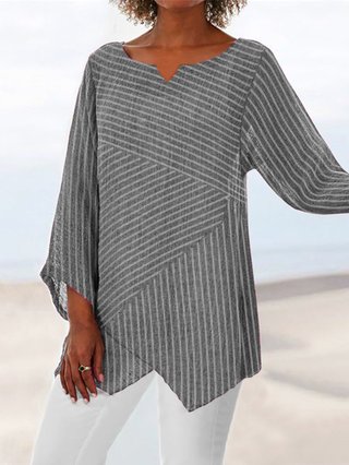 Summer Linen Casual Striped Long Sleeve Blouses Justfashionnow Com