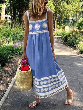 Square Neck Sleeveless Cotton Maxi Dress Justfashionnow Com
