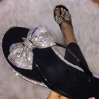 swarovski flip flops wedge