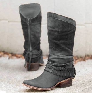Justfashionnow Boots Brown Casual Round Toe Low Heel Boots