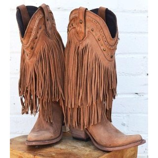 women vintage tassel knot knee high boots chunky heel boots