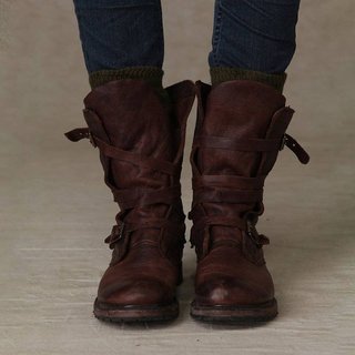 Justfashionnow Boots Vintage Chunky Heel Round Toe Black Boots