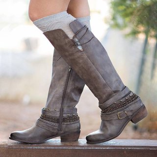 Justfashionnow Boots Casual Chunky Heel Round Toe Gray Boots