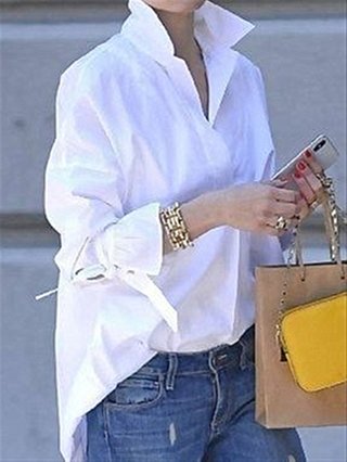 White Casual Shirt Collar Cotton Shirts Blouses Justfashionnow Com