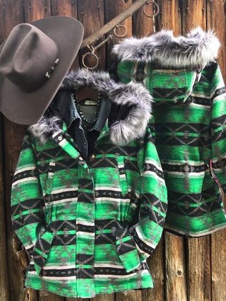 Blue Cotton Long Sleeve Coats With Faur Fur Collar