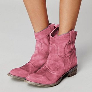 Justfashionnow Boots Pink Casual Round Toe Flat Heel Boots