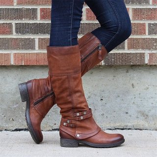 Justfashionnow Boots Casual Low Heel Round Toe Taupe Boots