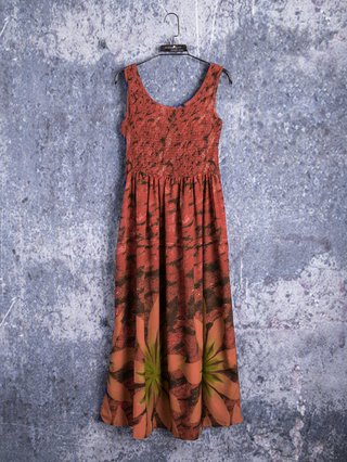Plus Size Shirred Abstract Sleeveless Women Maxi Dress