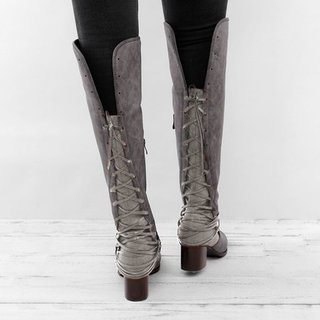 women vintage lace up boots european style bandage above knee boots