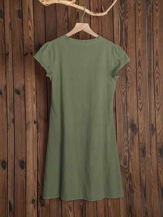 Plus Size Women Summer Casual Solid Shift V Neck Short Sleeve