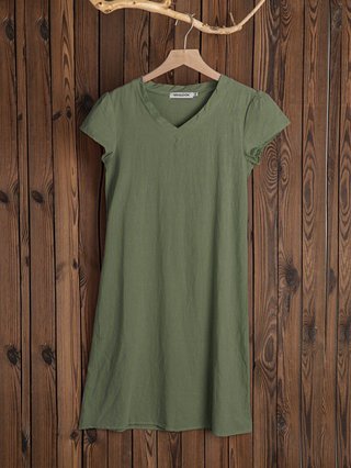 Plus Size Women Summer Casual Solid Shift V Neck Short Sleeve