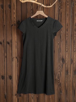 Plus Size Women Summer Casual Solid Shift V Neck Short Sleeve