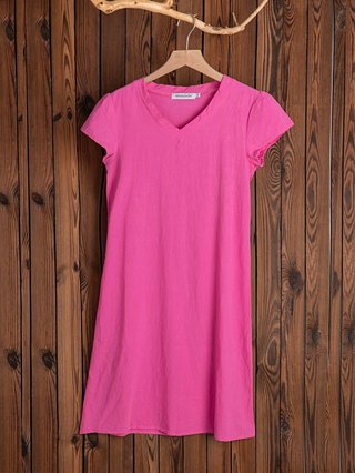 Plus Size Women Summer Casual Solid Shift V Neck Short Sleeve