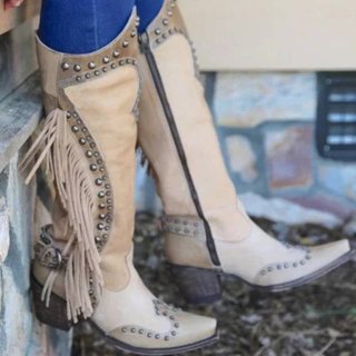 women vintage tassel knot knee high boots