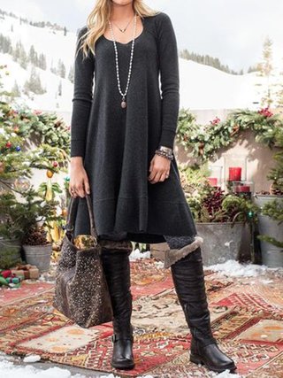 casual black long sleeve dress