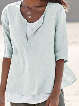 Womens Half Sleeve V Neck Cotton Solid Custom Shirts