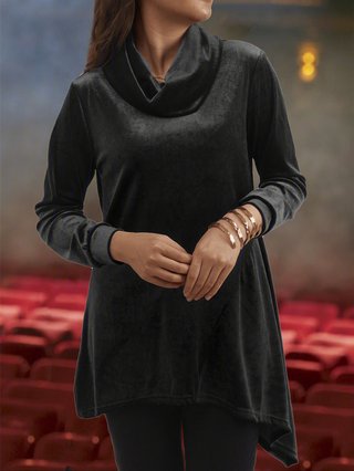 Plain Asymmetric Casual Velvet Shirts Blouses Justfashionnow Com