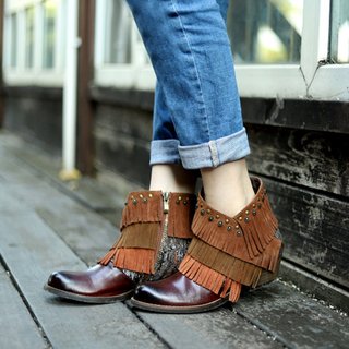Justfashionnow Boots Color Block Cameo Brown Vintage Boots
