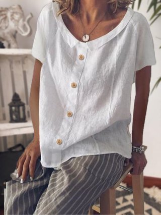 Buttoned Casual Turn Down Collar Short Sleeve Blouse