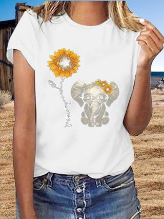 Crew Neck Short Sleeve Printed T Shirts Justfashionnow Com