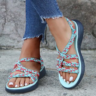 Justfashionnow Sandals Light Blue Open Toe Casual Low Heel Sandals