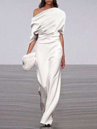 White Off Shoulder Casual Jumpsuits Rompers Justfashionnow