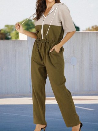 Green Gray Plain Casual Jumpsuits Rompers Justfashionnow Com