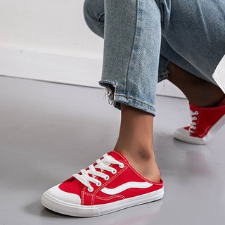 Justfashionnow Sneakers Round Toe Casual Black Flat Heel Lace Up